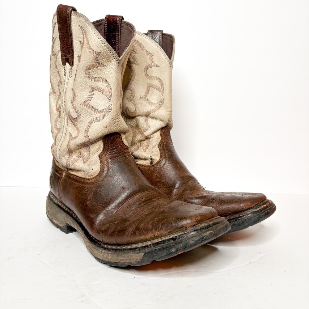 Ariat Rye Brown Workhog Men's Brown Cream Western Cowboy Boots Size 11.5